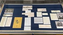 Photograph of display case showing Echo exhibit outside Drexel Archives Reading Room.