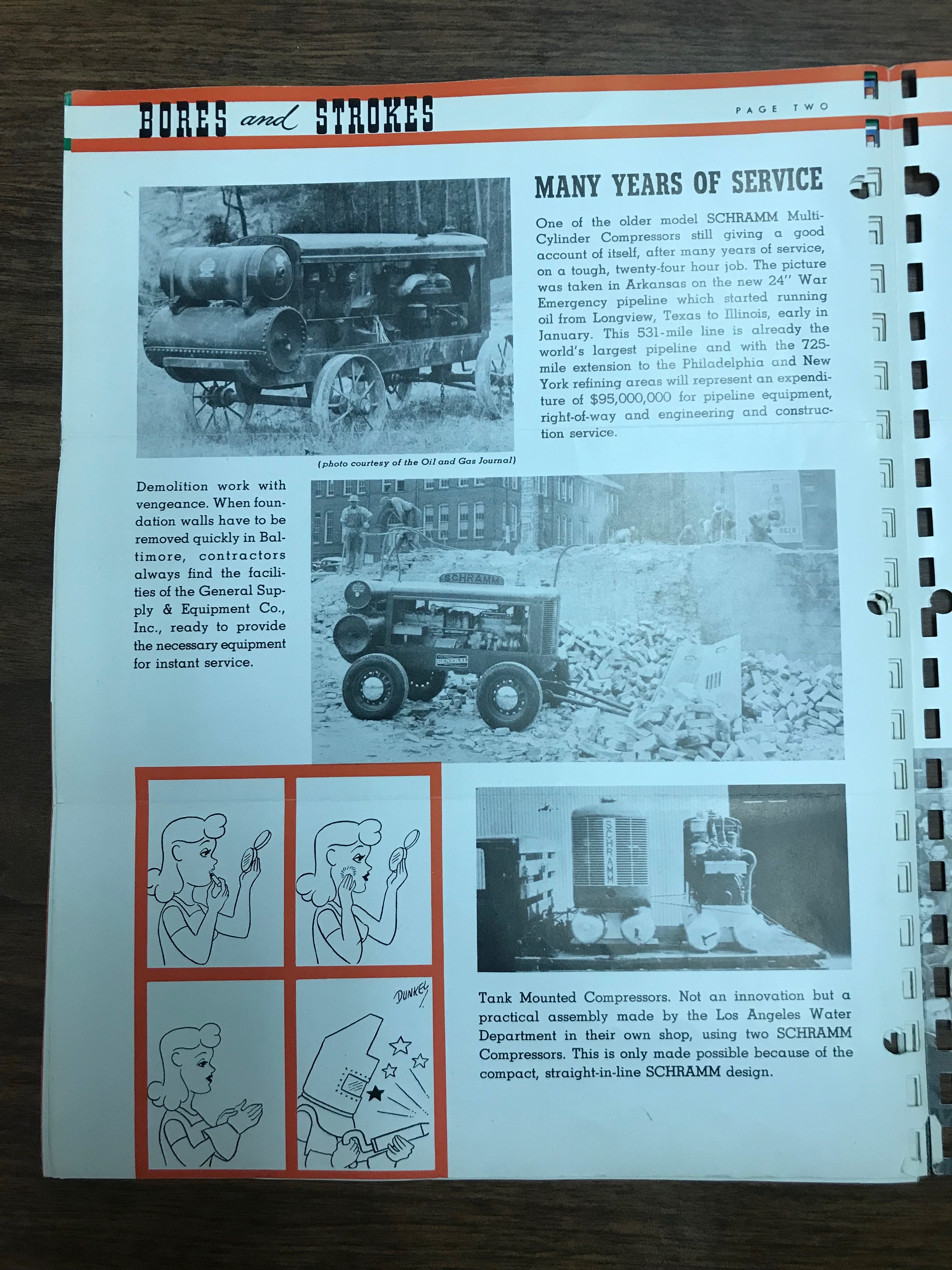 A photo of a printed newletter that has photos and text about tractors
