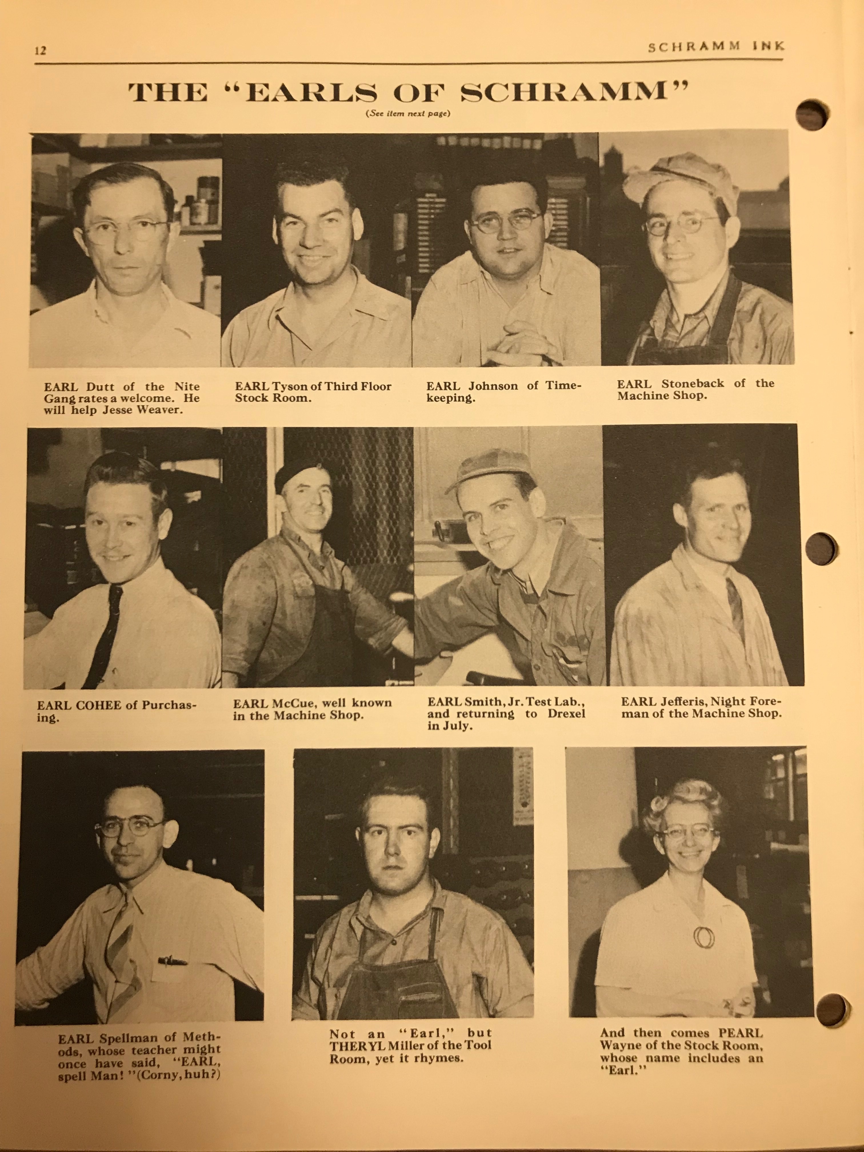 11 headshots of men who worked at Schramm Inc.