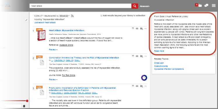 Screenshot of Summon showing improvements to topic explorer function