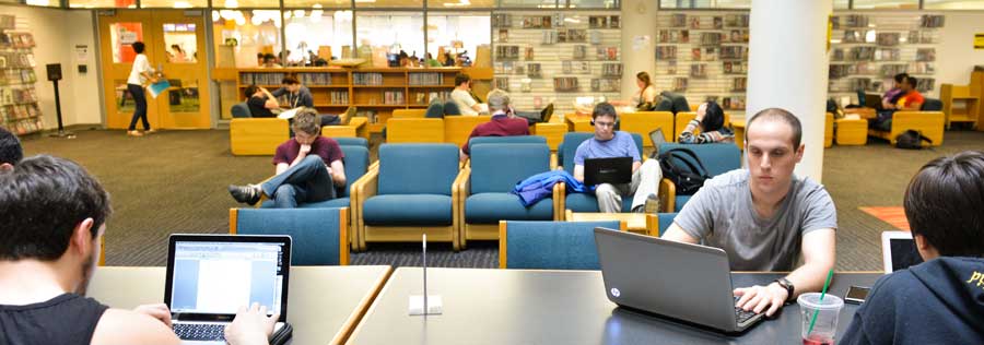 Students working on the ground floor of W. W. Hagerty Library.